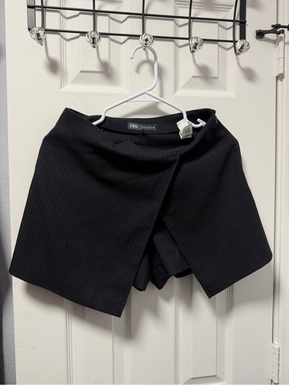 Zara Black Pinstripe Wrap-Front Skort